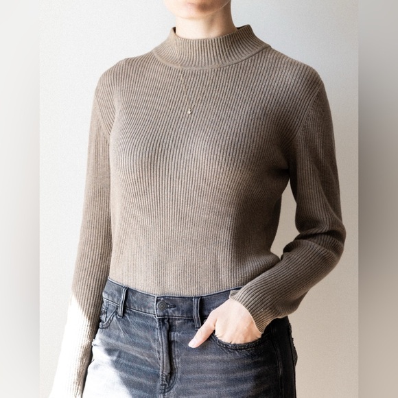 Brown Ribbed Mock Neck Sweater - Picture 1 of 8